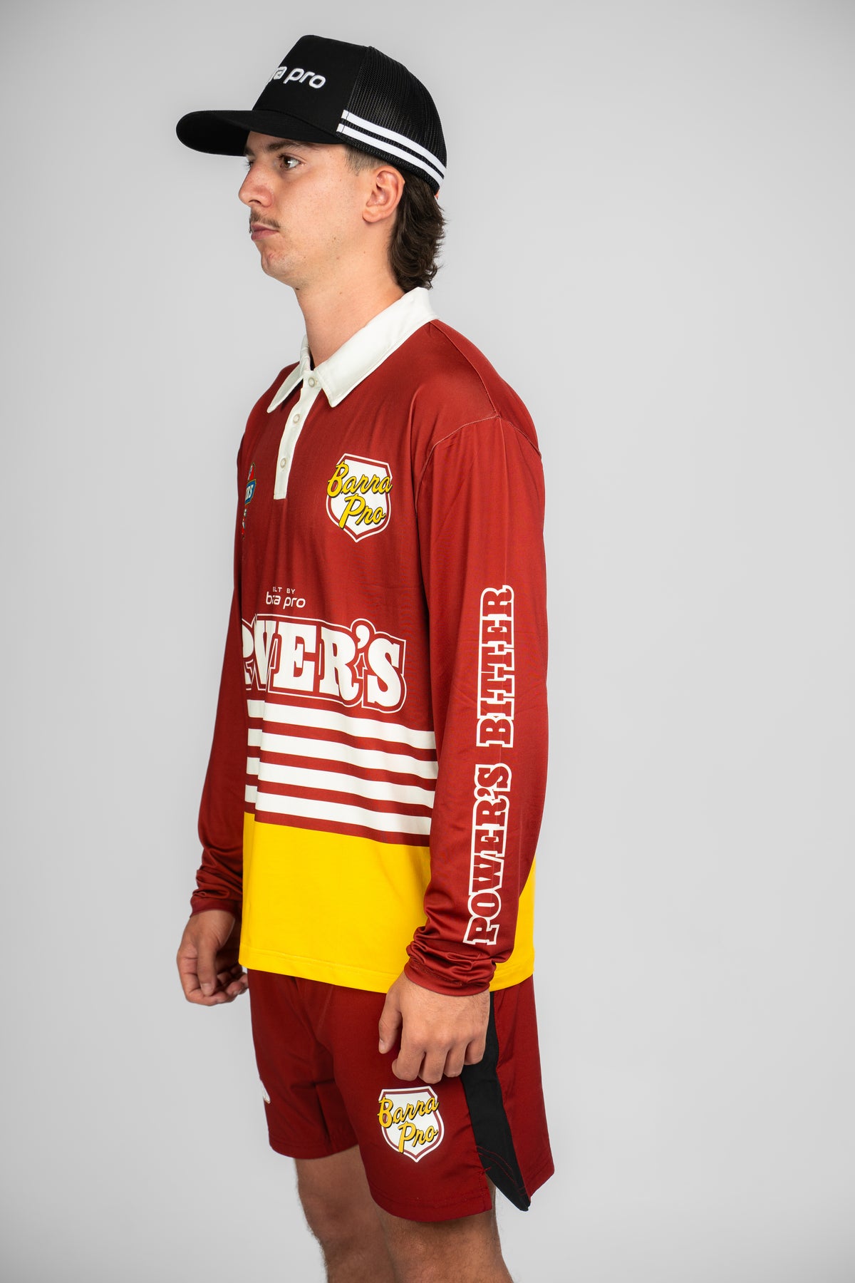 Alfie Pioneer fishing shirt – Barra Pro x Powers, maroon and gold