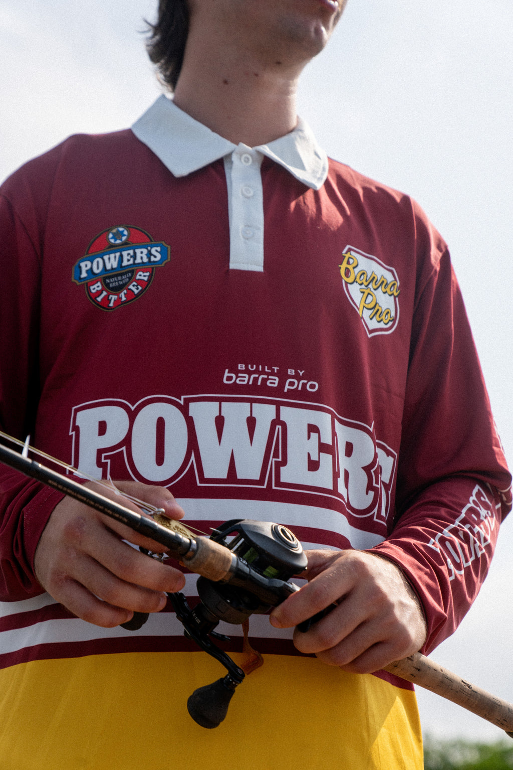 Alfie Pioneer fishing shirt – Barra Pro x Powers, maroon and gold