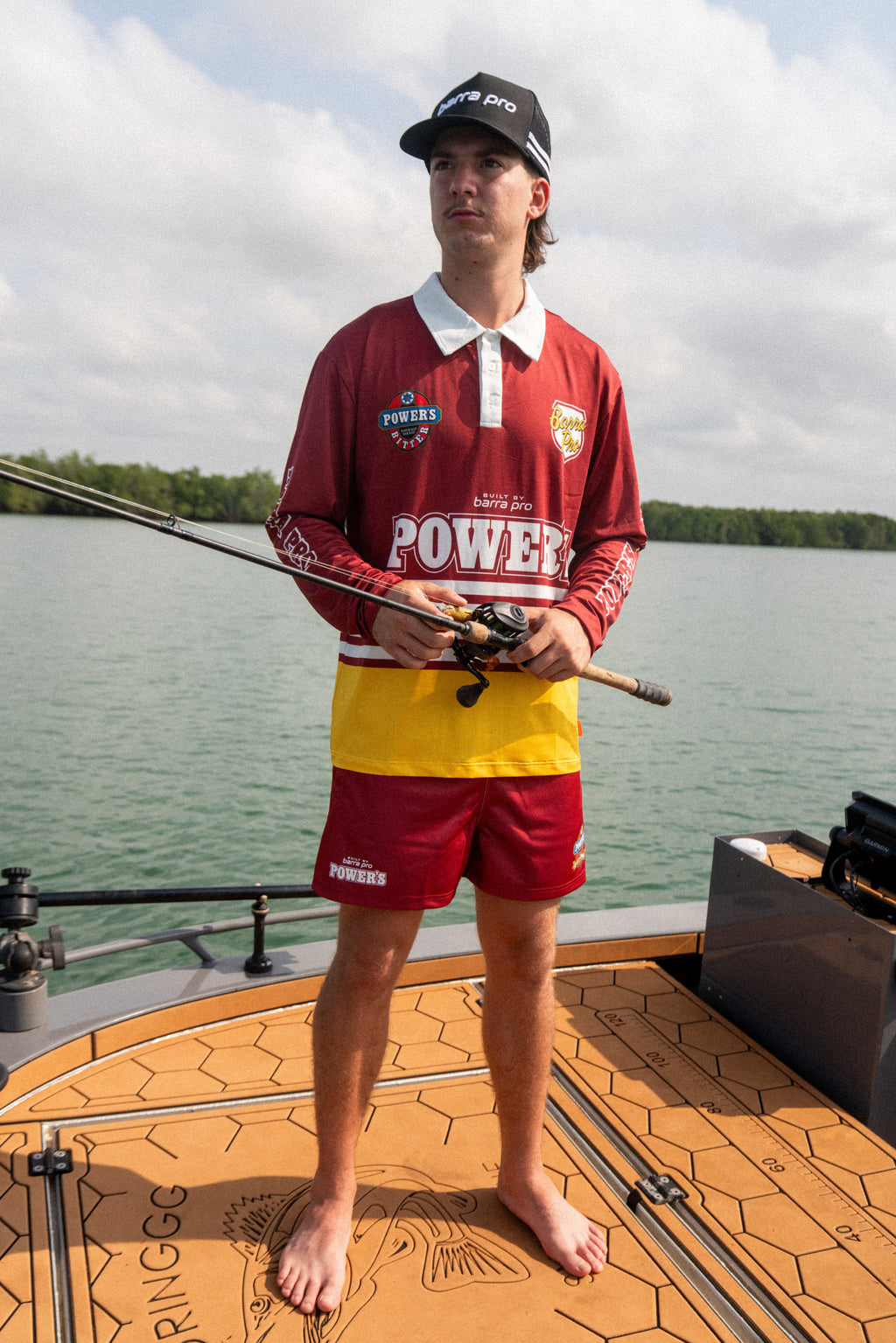 Alfie Pioneer fishing shirt – Barra Pro x Powers, maroon and gold
