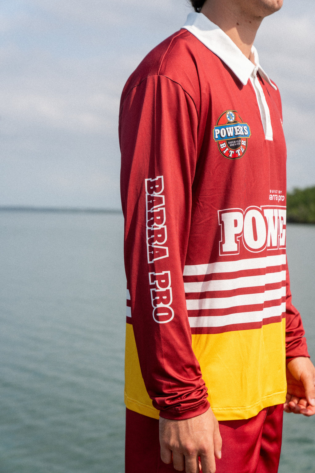 Alfie Pioneer fishing shirt – Barra Pro x Powers, maroon and gold